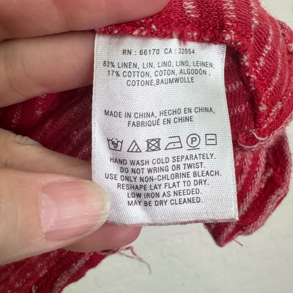 Anthropologie Deletta Linen Cotton Tank Top Sz S Red Ruched Cowl Striped Boho - Picture 4 of 9